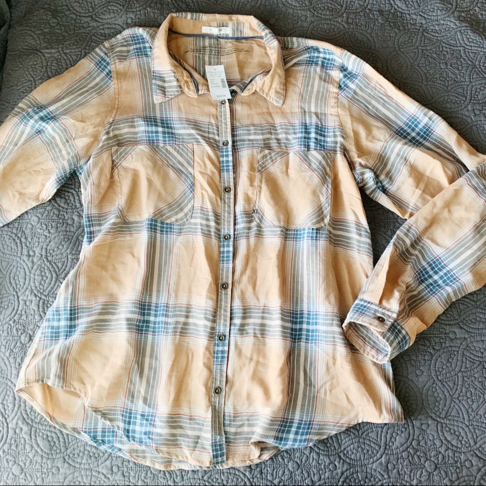 🛍 NWT Maurice’s Orange & Blue Plaid Button DownXL - Picture 1 of 4